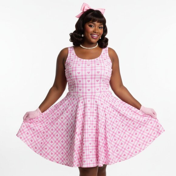 Plus Size Pink Gingham Vintage 1950s Swing Dress - Picture 2 of 9